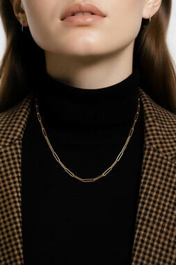Jane Diaz Gold Plated Sterling Silver Paper Clip Handmade Chain Necklace